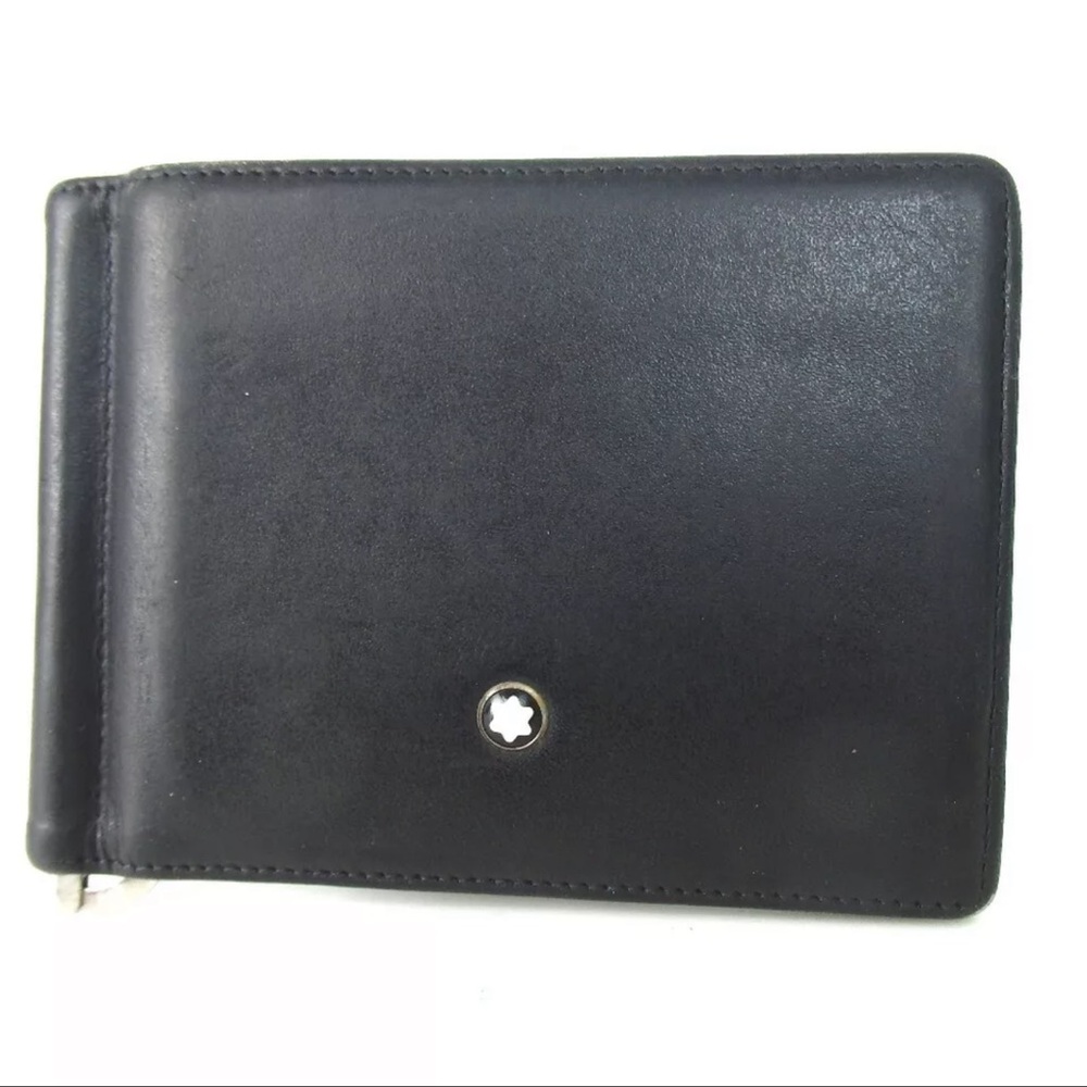 AUTH Montblanc Leather Bifold Wallet Money Clip Black